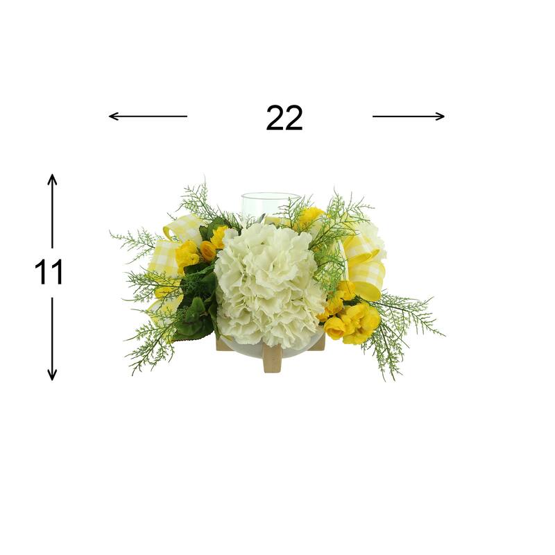 Hydrangea and Begonia Spring Candleholder with Ceramic Vase