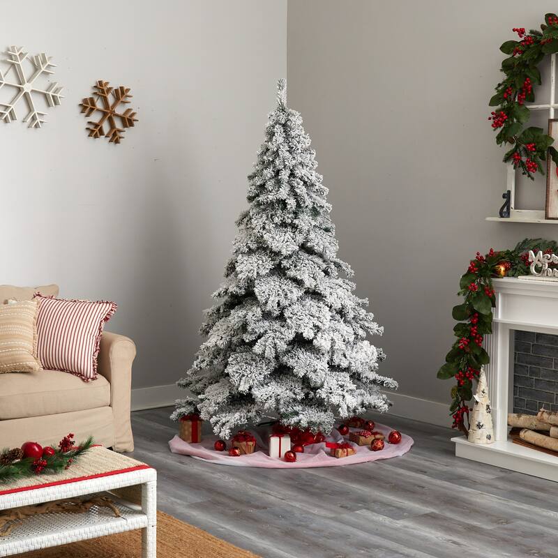 7ft Flocked Christmas Tree with Warm White Lights - Holiday Decor & Festive Display - 84