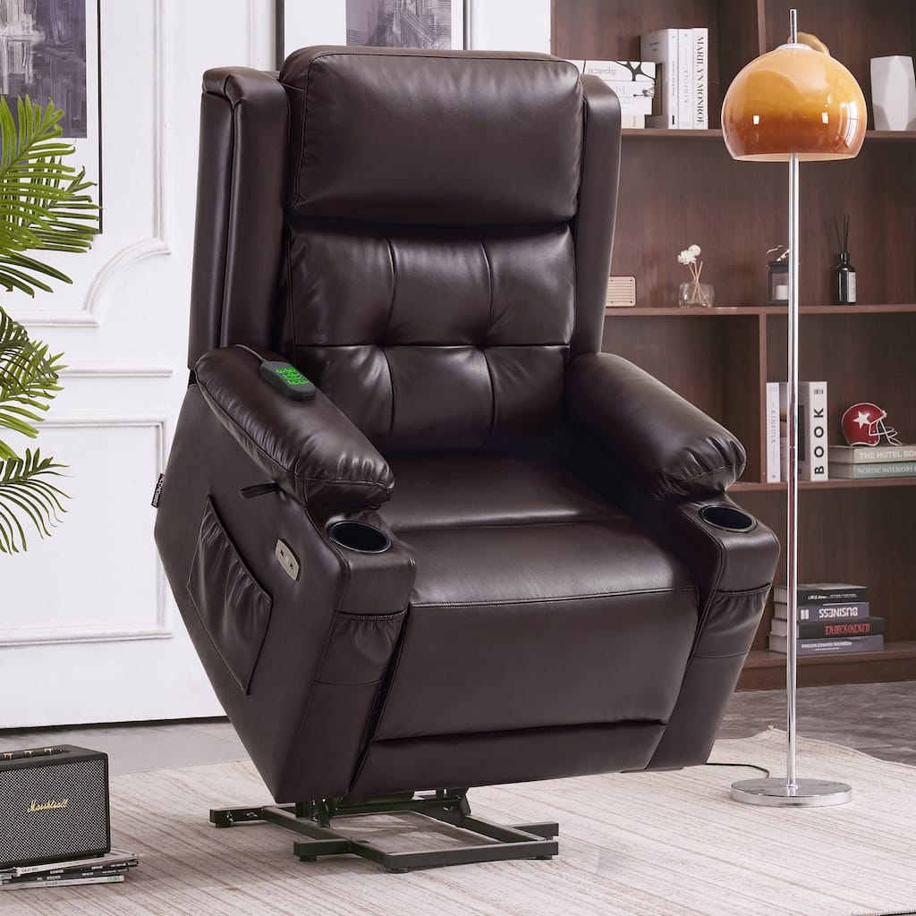 MCombo Large Dual Motor Power Lift Recliner Chair with Massage and Heat for Elderly People, Faux Leather