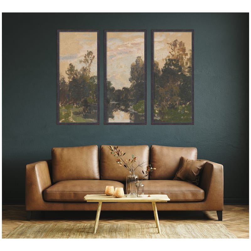 Kate and Laurel Landscape by the River Barycz Adolf Dressier 3 Piece Framed Wall Art Print Set by Nostalgia Prints