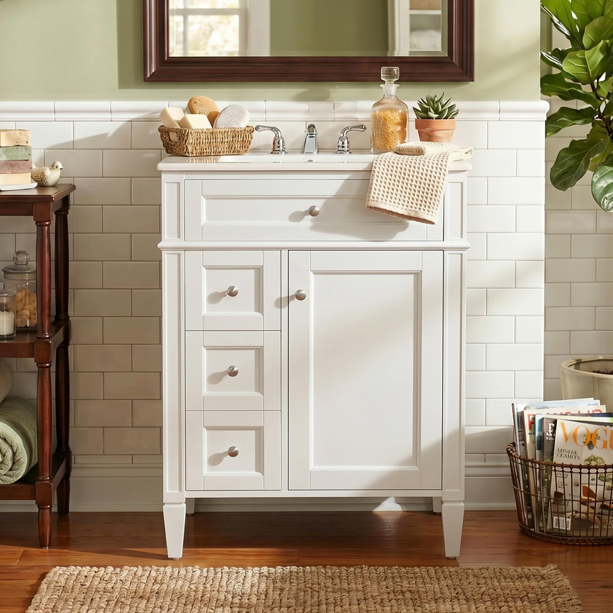 Freestanding Single Bathroom Vanity Set with Glossy White Ceramic Sink