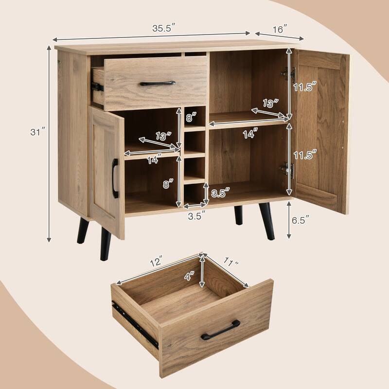 Costway 2-Door Wine Bar Cabinet Kitchen Sideboard Buffet with Drawer & - See Details