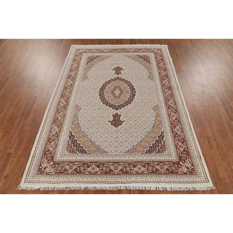 Traditional Tabriz Turkish Area Rug Beige Machine Made Carpet - 6'10" x 9'9"