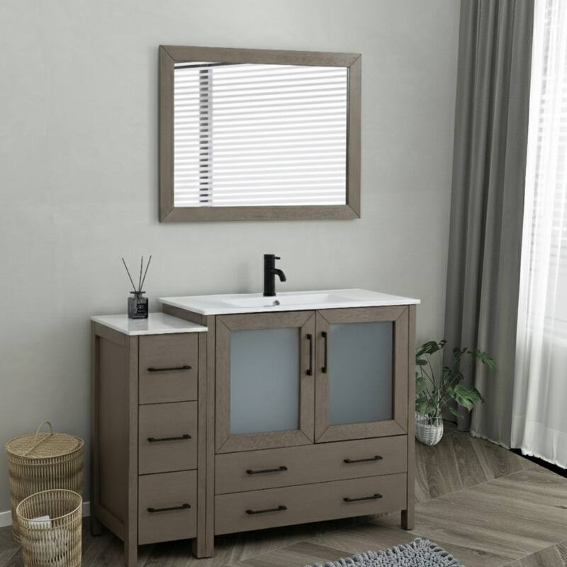 Vanity Art 48-Inch Single Sink Bathroom Vanity Set 5 Dove-Tailed Drawers 2 Cabinets 1 Shelf Soft-Closing Doors with Free Mirror