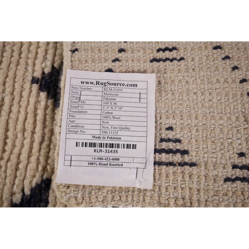 Modern Geometric Moroccan Oriental Accent Rug Hand-Knotted Wool Carpet - 2'10"x 5'3"