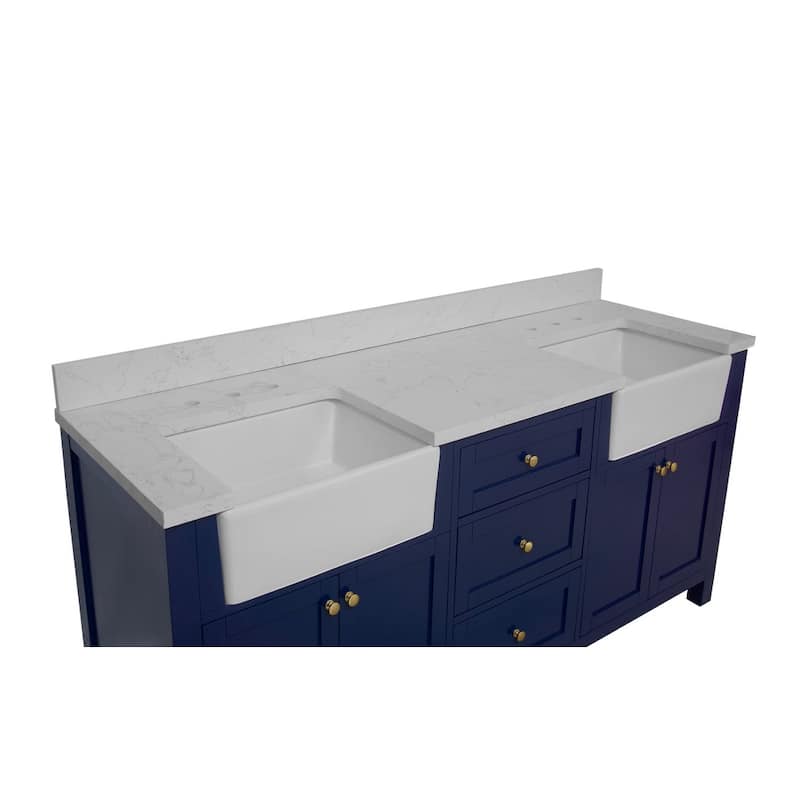 KitchenBathCollection Yorkshire 72" Farmhouse Double Bathroom Vanity with Engineered Marble Top