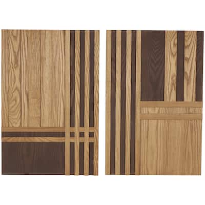 Wooden Geometric Carved Two-Toned Striped Home Wall Decor - Set of 2 Brown - Roche River Decor