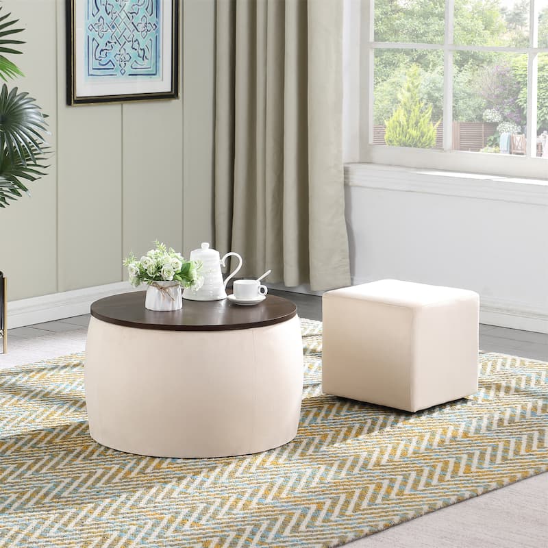 Round Ottoman Set with Storage, 2 in 1 combination