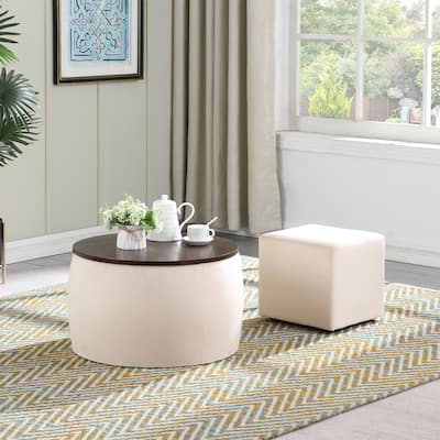 Round Ottoman Set with Storage, 2 in 1 combination