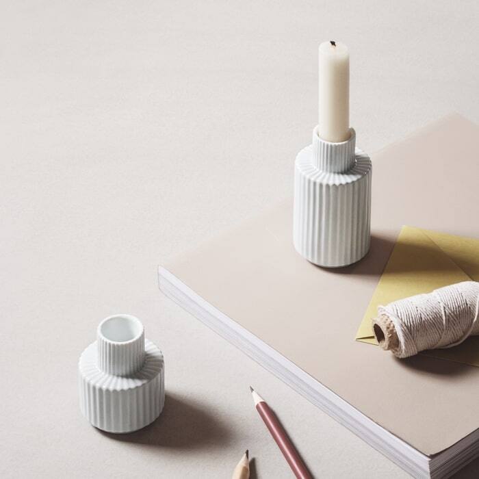Lyngby Porcelæn Candle Holder, White - H: 4.3"