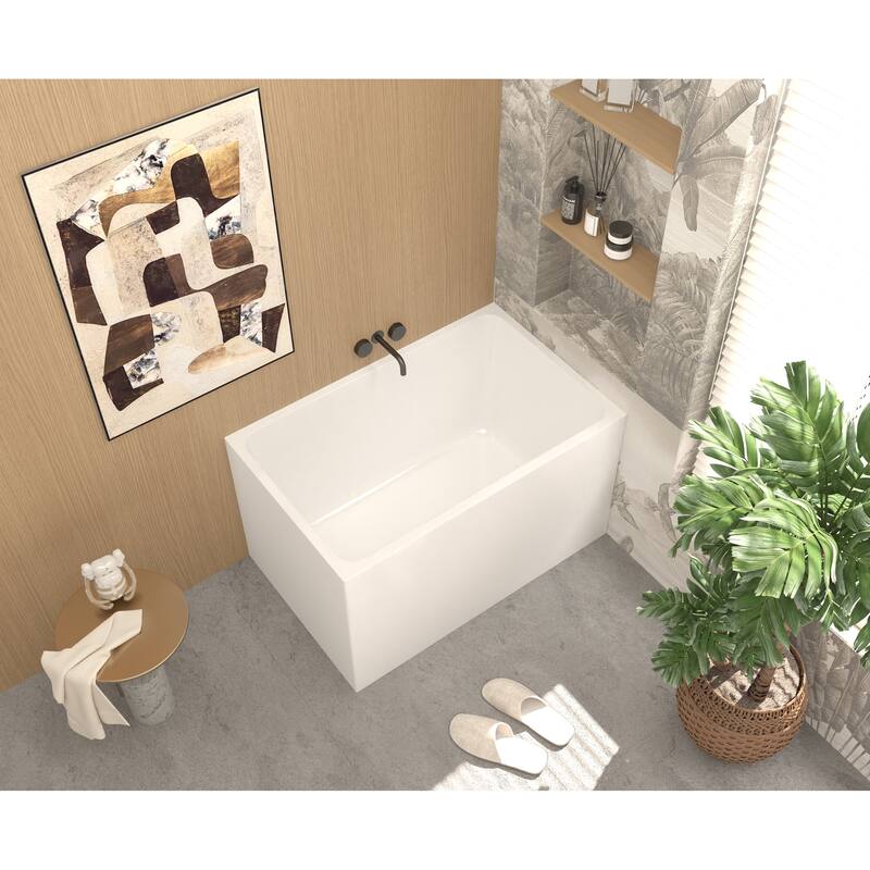 GDFStudio - Alistair Compact Freestanding Soaking Bathtub with Supportive Built-In Seat