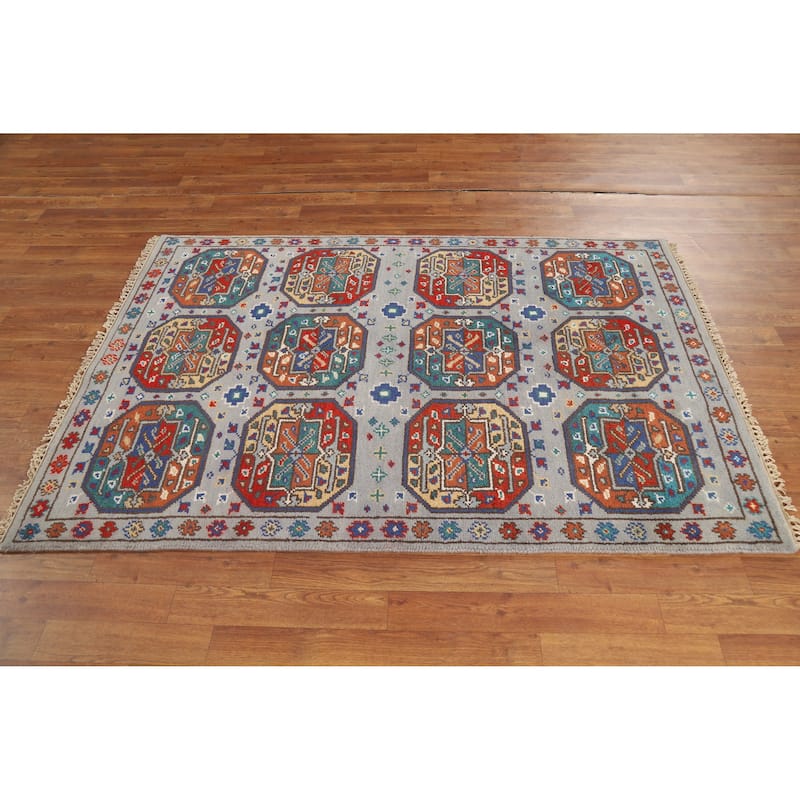 Hand Knotted Oriental 100% Wool Carpet Traditional All-Over Greys & Charcoal Kazak Area Rug - 5' 9'' X 3' 11''