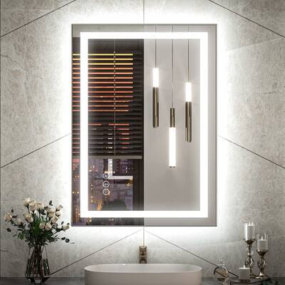 KIOTEE Super Bright Front and Back LED Lighted Defogger Tempered Glass Bathroom Vanity Mirror with ETL and 3 Years Warranty