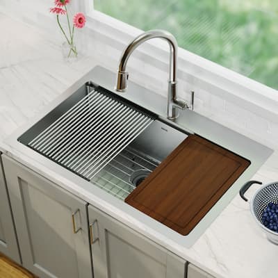 Karran Elite WST-23-PK1 Top Mount 33" Single Bowl Stainless Steel Workstation Kitchen Sink