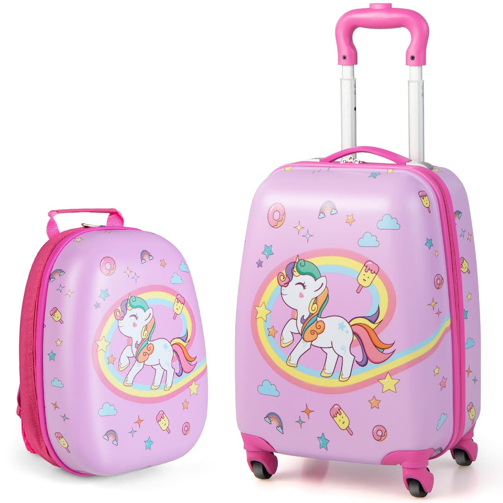 Costway 2PC Kids Carry On Luggage Set 12" Backpack and 16" Rolling - See Details