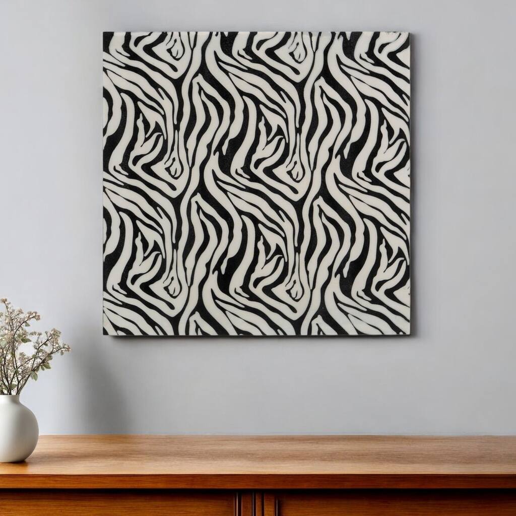HomeRoots 20" Black And White Zebra Iron And Resin Square Hanging Wall Tile - 20 x 4 x 20