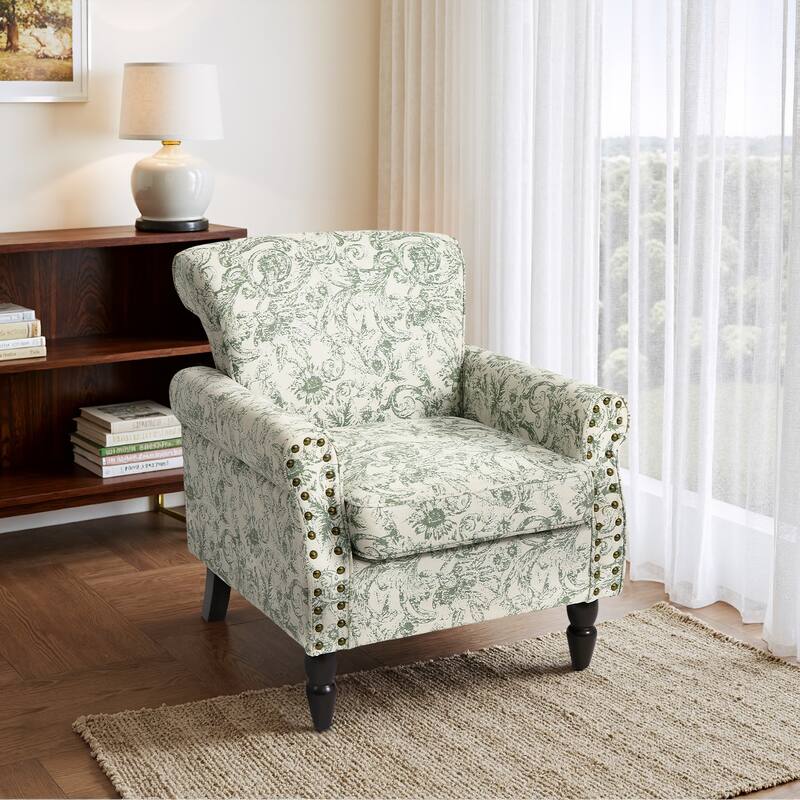 Modern Upholstered Armchair Nailhead Trim Accent Chair