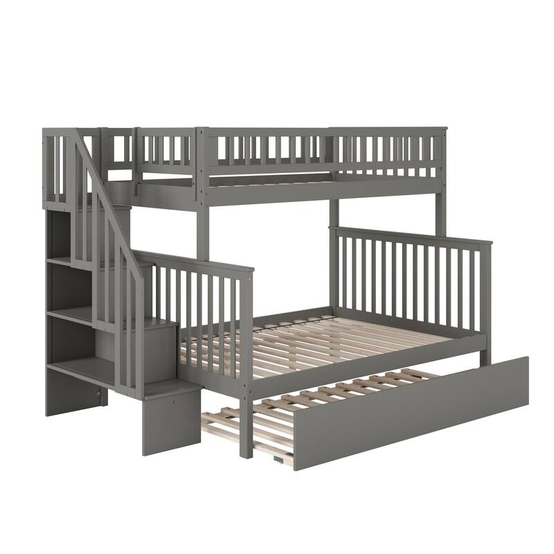 Woodland Staircase Bunk Bed with Twin Trundle in Grey