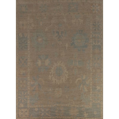 Transitional Beige Oushak Turkish Area Rug Handmade Wool Carpet - 9'3"x 11'7"