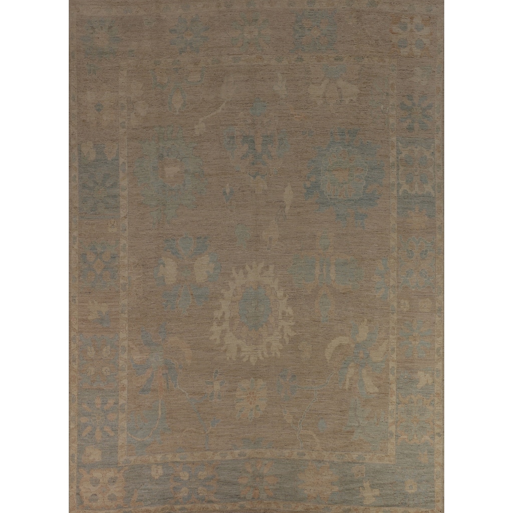 Transitional Beige Oushak Turkish Area Rug Handmade Wool Carpet - 9'3"x 11'7"