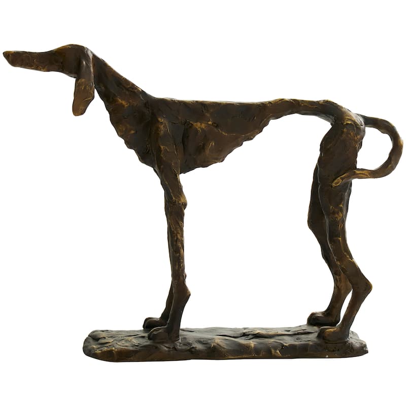 Bronze Polystone Distressed Slim Frame Dog Decorative Sculpture with Gold Accents