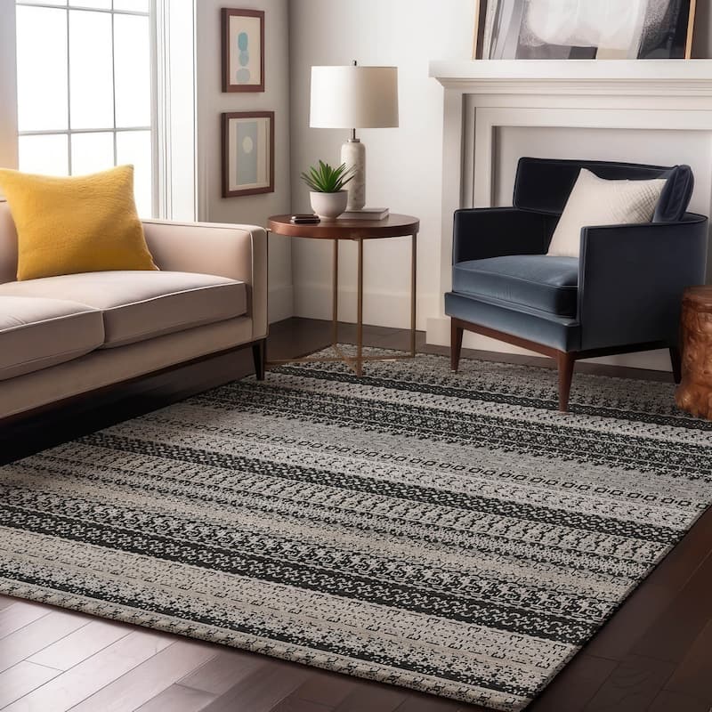 Premium Washable Super Soft Moroccan Boho Stripe Mayfield Rug - Black - 3' x 5' - Rectangle