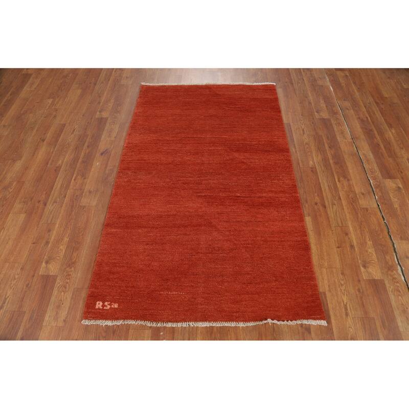 Orange Modern Gabbeh Oriental Foyer Rug Hand-Knotted Wool Carpet - 3'0"x 5'0"
