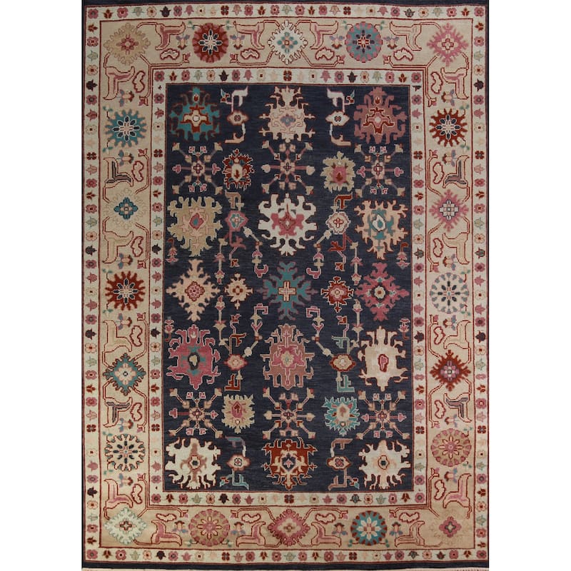 Navy Blue Oushak Indian Area Rug Hand-Knotted Wool Carpet - 9'3" x 12'0"