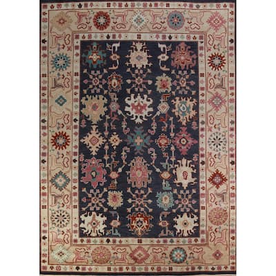 Navy Blue Oushak Indian Area Rug Hand-Knotted Wool Carpet - 9'3" x 12'0"