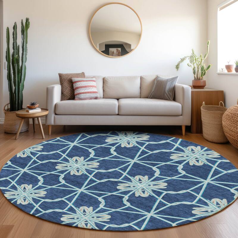 Premium Washable Super Soft Contemporary Tangle Mayfield Rug - Navy - 8' x 8'
