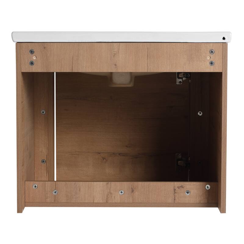 24'' Wall-Mounted Bathroom Vanity with White Ceramic Sink & 1-Soft-Close Door, KD-Packing, Plywood