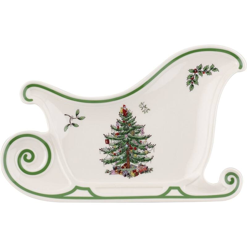 Spode Christmas Tree Embossed Sleigh Platter - 13.5" L x 8.75" W - 13.5" L x 8.75" W - Multicolored - 1 Piece