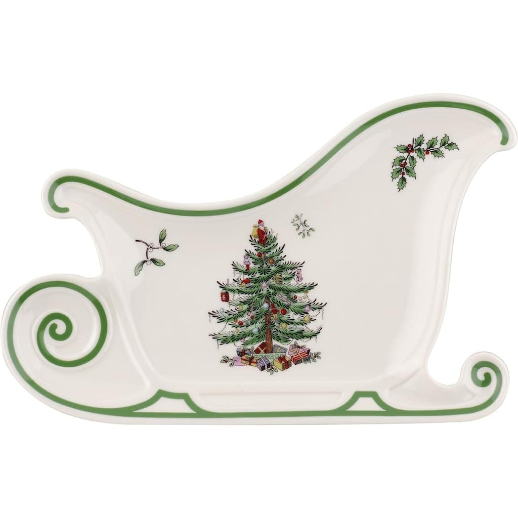 Spode Christmas Tree Embossed Sleigh Platter - 13.5" L x 8.75" W