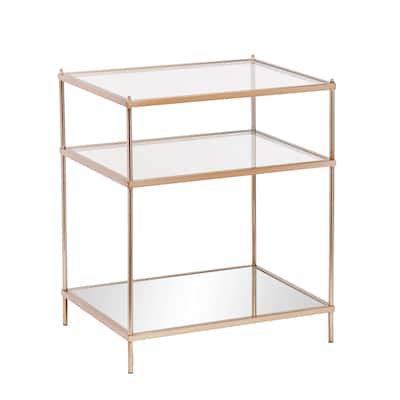 27” Tall Rectangular Mirrored Glass and Iron Side End Table with Shelf for Living Room or Bedroom - 26.75”H x 22”L x 18”W