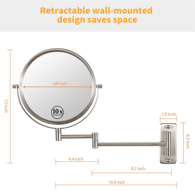 10x/1x Wall Mounted Magnifying Mirror Double-Side Mirrors for Wall