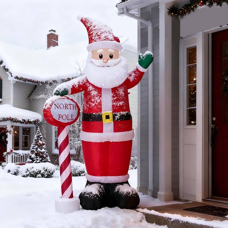 8.2FT Lighted Christmas Decoration Inflatable Santa with North Pole Road Sign