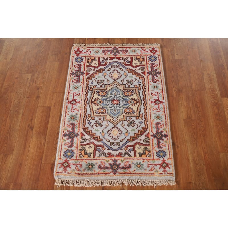 Light Blue Heriz Serapi Oriental Area Rug Handmade Wool Carpet - 2'0"x 3'0"