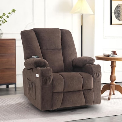 MCombo Electric Power Recliner Chair with Massage & Heat, Plush Fabric 8015