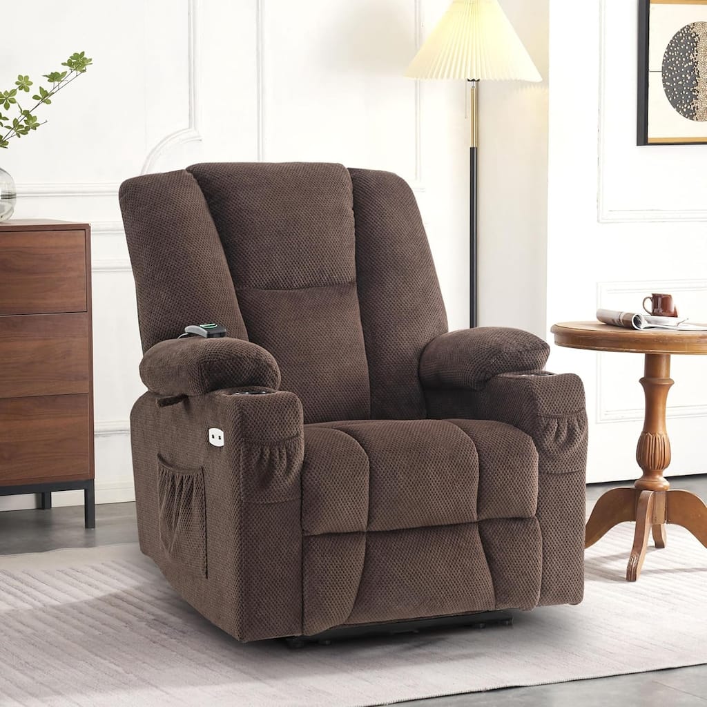 MCombo Electric Power Recliner Chair with Massage & Heat, Plush Fabric 8015