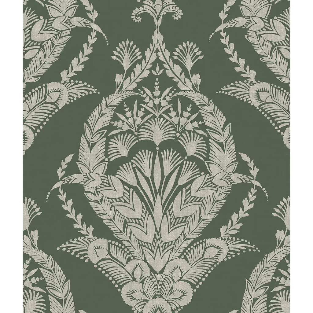 A-Street Prints Arlie Evergreen Botanical Damask Wallpaper