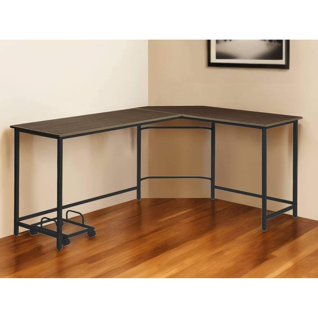 66" Brown and Black L Shape Computer Desk