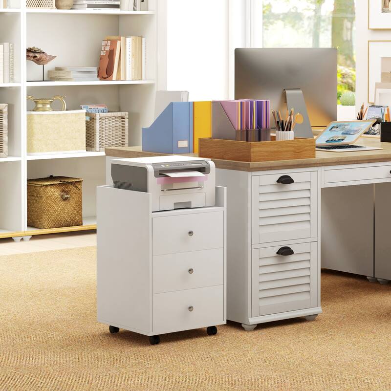 3 Drawer Home Office Storage Cabinet, Office Drawer on Wheels with Removable Tray, Under Desk Printer Stand with Storage