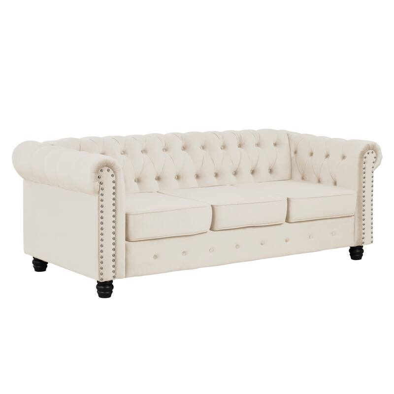 Classic Tufted Velvet Upholstered Chesterfield Club Chair and Sofa 2 Pieces with Nailhead for Living Room by Morden Fort