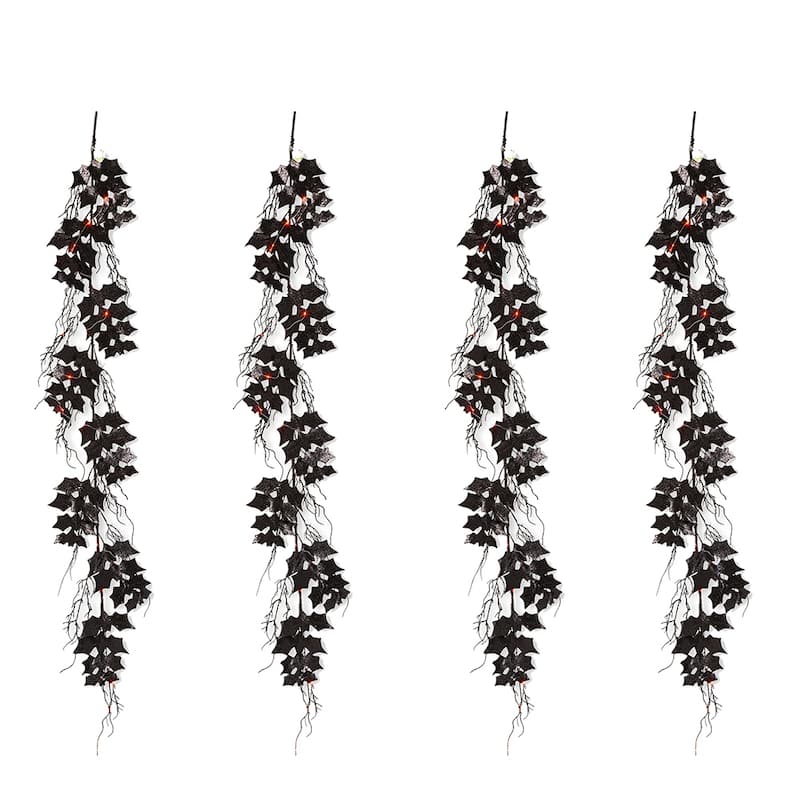 Glitzhome 6' Long LED Lighted Halloween Bat Garland Wall Hanging Decor - 4-Piece Garland