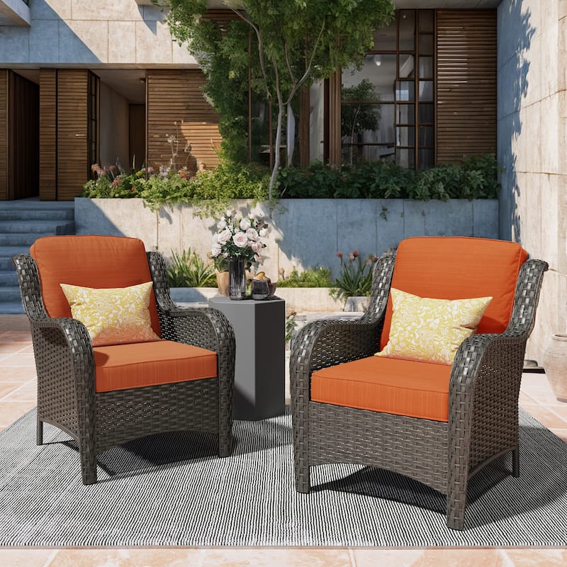 OVIOS 2-piece Patio Wicker Chairs Set - Red/Orange-Brown Wicker
