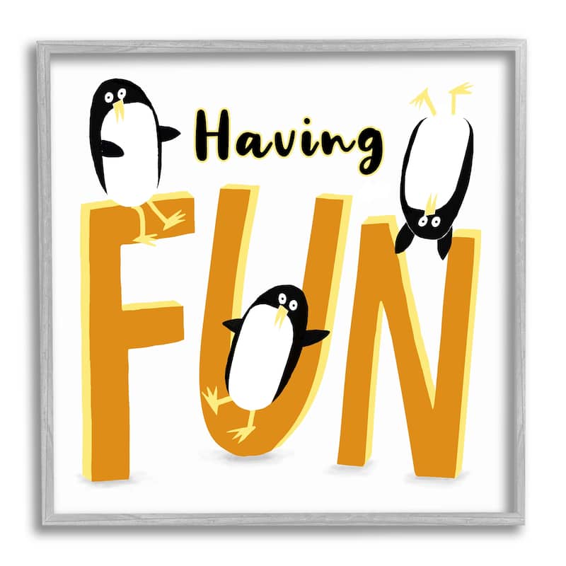 Stupell Having Fun Penguins Framed Giclee Art Design by Carla Daly - 17 x 17 - Grey