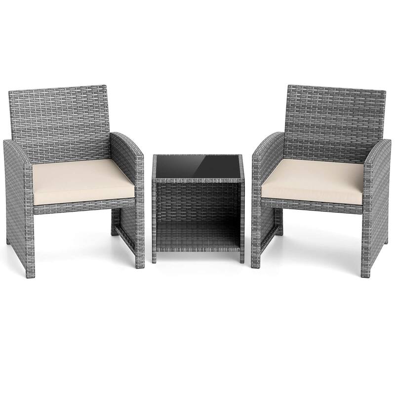 Costway 3 PCS Patio Furniture Set with Tempered Glass Coffee Table & - See Details