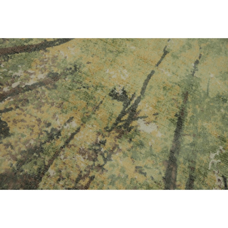 Hand-knotted Modern Silk Green Abstract Oriental Area Rug - 7' 11'' X 4' 11''