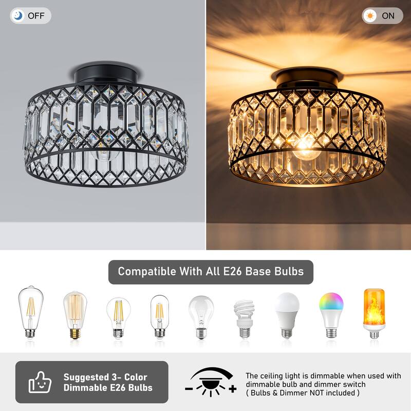 Starsky Luxury Crystal Drum Dimmable Semi Flush Mount Light