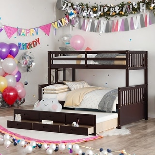 Twin Over Full Playhouse Bunk Bed With Twin size Trundle,Separable Bunk Bed with Drawers For Bedroom